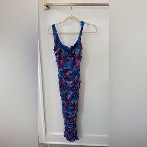 AKIRA Vibrant Blue and Pink Midi Dress